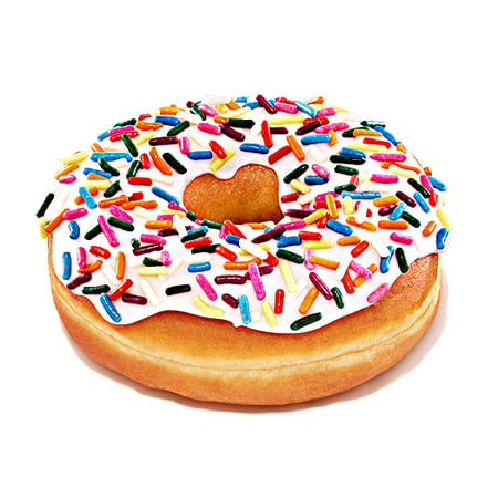 Dunkin' vanilla frosted donut with rainbow sprinkles
