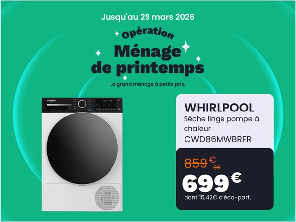 Sèche linge pompe à chaleur WHIRLPOOL CWD86MWBRFR