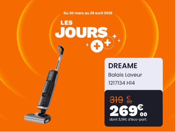 Faites place à la propreté avec nos offres spéciales sur les aspirateurs pendant les Jours +++ chez Boulanger Bordeaux Mérignac ! L'aspirateur balai Dreame au prix de 319€ au lieu de 269€