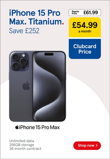 Tesco Mobile iPhone 15 Pro Max Clubcard Price deals, Shop now