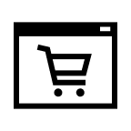An icon of a computer screen and a shopping cart.