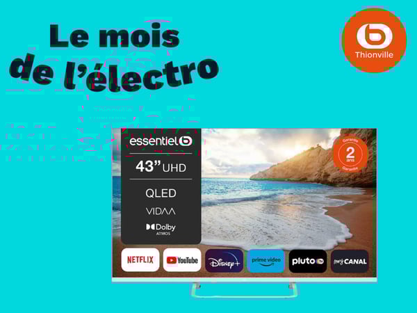 TV QLED ESSENTIELB Blanc 43QLED306W ( 109cm ) Le mois de l'électro Promo remise offre Boulanger Thionville - Terville
