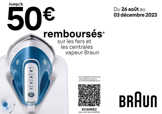 Jusqu'à 50 euros remboursés sur les fers et centrales vapeur Braun - Boulanger Claye-Souilly