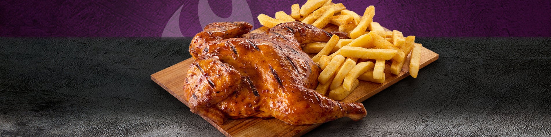 Grilled Chicken and chips on a board