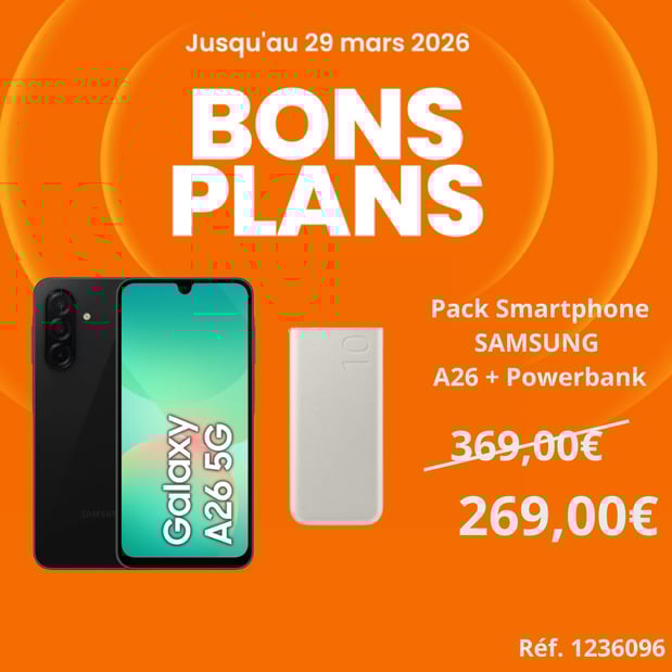 Smartphone SAMSUNG Pack A26 Noir 128Go + Powerbank