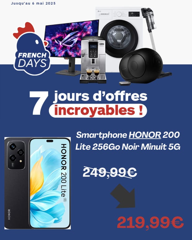 Smartphone HONOR 200 Lite 256Go Noir Minuit 5G