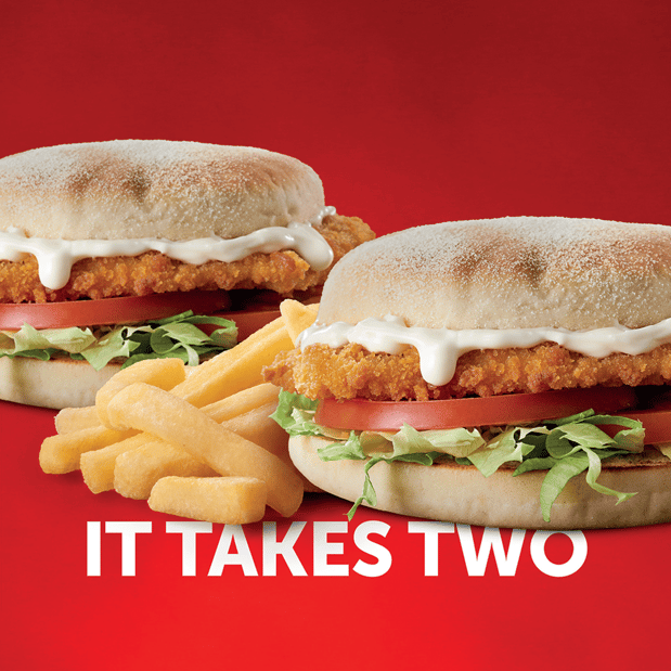 Image of 2 Breaded Chicken Fillet Burgers & 2 Regular Chips Deal