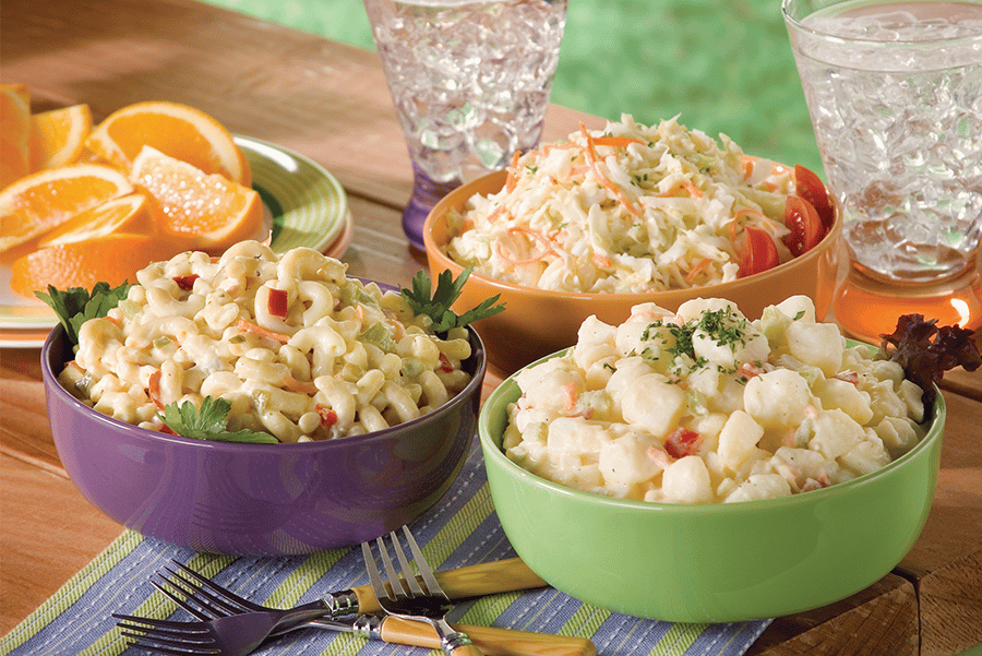 pasta salad and potato salad side dishes for bbqing and picnics