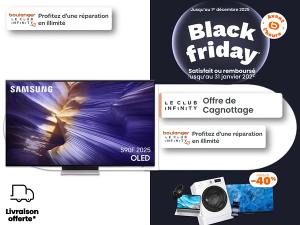 TV Samsung OLED en promotion Black Friday chez Boulanger Toulouse Colomiers – téléviseur QD-OLED S95D S90D, TV Neo QLED, The Frame, UHD 4K, Smart TV Tizen, barre de son Samsung, Bose, LG, design premium.
TV Samsung disponibles chez Boulanger Toulouse Colomiers – Téléviseurs LED, UHD, QLED, Neo QLED et OLED avec Smart TV, grandes tailles et modèles disponibles aussi chez LG, Sony, Philips, TCL et Hisense.