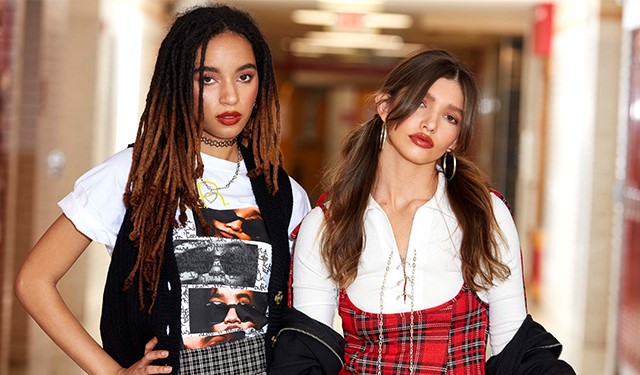 Two female models wearing back to school styles