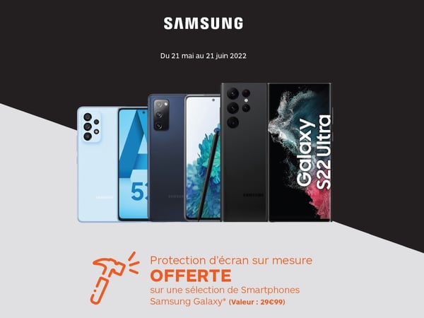 Protection d'écran offerte sur les smartphones Samsung dans votre magasin Boulanger Saint Etienne - Villars