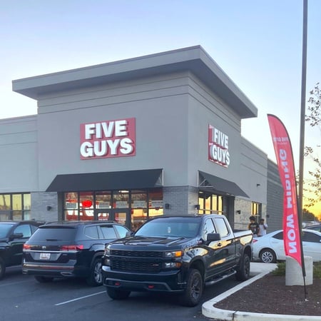 Entrance to the Five Guys restaurant at 270 S. Dupont Highway in Camden, Delaware.