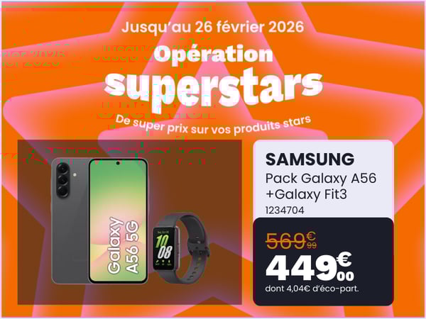 Smartphone SAMSUNG Pack A56 Noir 128Go + Fit 3