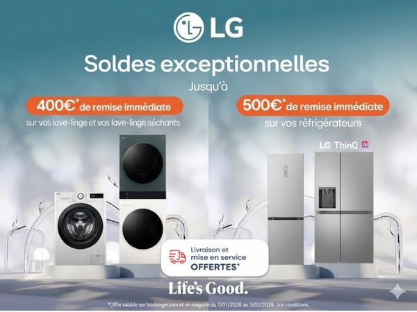 SOLDES D'HIVERS - Profitez de SOLDES sur du Gros Electroménager LG - Livraison & mise en service OFFERTES en Gros Electro & en TV dès 399€