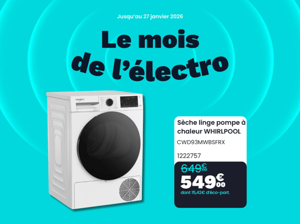 Sèche linge pompe à chaleur WHIRLPOOL CWD93MWBSFRX