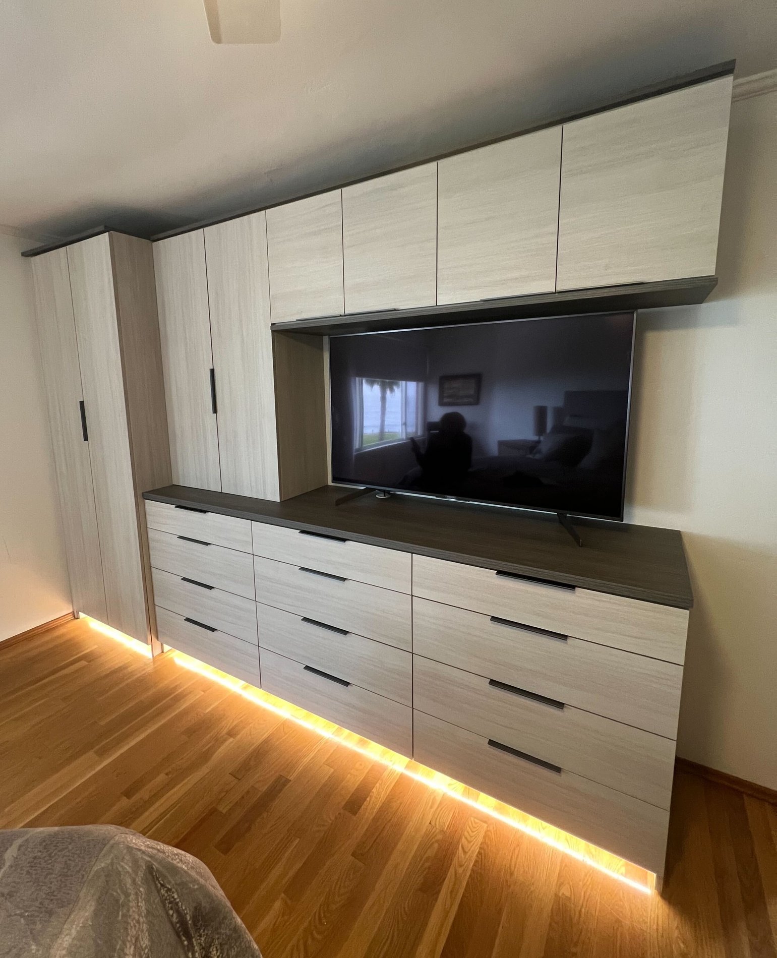 Custom built media storage by California Closets San Diego.