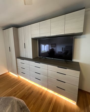 Custom built media storage by California Closets San Diego.
