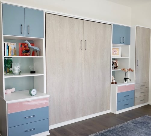 Kids Wall bed with shelving and drawers