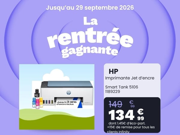 C'est la rentrée chez Boulanger Bourg-en-Bresse avec l'imprimante HP  SMART TANK 5106