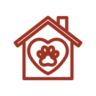 Dog house with heart and paw in middle