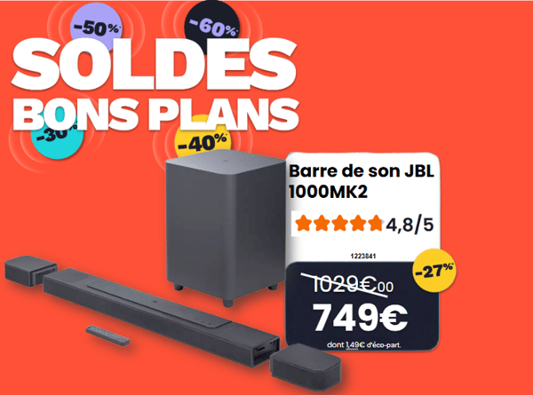 👉 Coup de cœur SOLDES chez Boulanger La Roche-sur-Yon !
🎶 Profitez d’un son cinéma à la maison avec la barre de son JBL Bar 1000 MK2 : puissants basses, Dolby Atmos et connexions Wi-Fi & Bluetooth incluses pour une expérience audio immersive 🎧🔥 

💸 Prix soldé : 749 € seulement – stocks limités ! 🛍️ 📍 Passez vite en magasin ! #Soldes #Boulanger #JBL #Audio 🎵