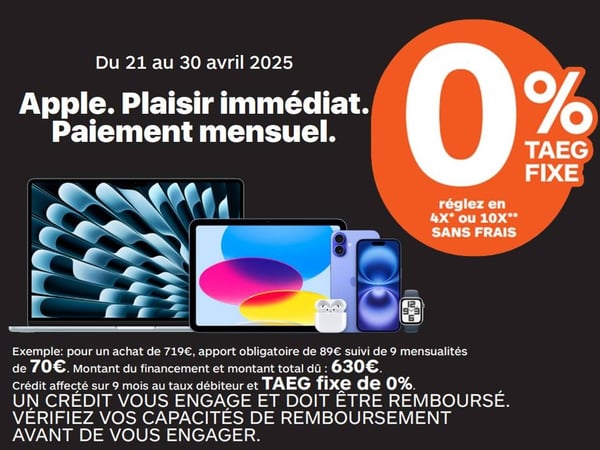 apple
mac
iphone
sans frais
financement
crédit