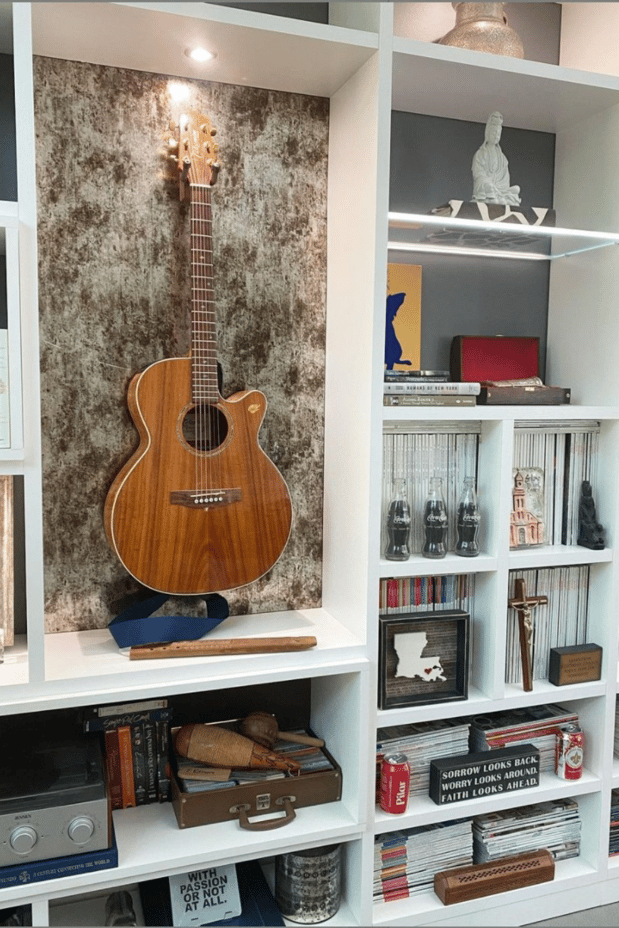 White bookcase with lighting