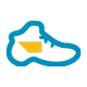 Blue and yellow icon showing a shoe