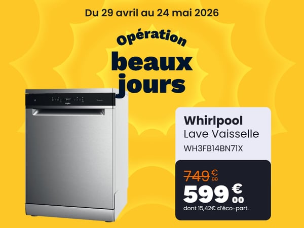 Lave vaisselle 60 cm WHIRLPOOL WH3FB14BN71X