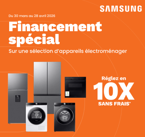 Offre de financement spécial pour les jours ++ ! Profitez de paiements en 10X sans  frais sur une sélection d'appareils électroménager SAMSUNG