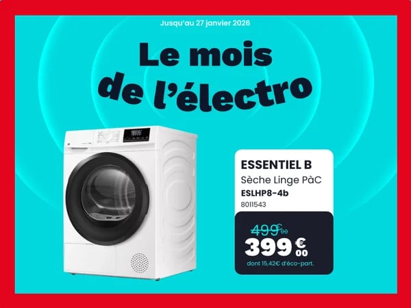 Sèche linge pompe à chaleur ESSENTIELB ESLHP8-4b