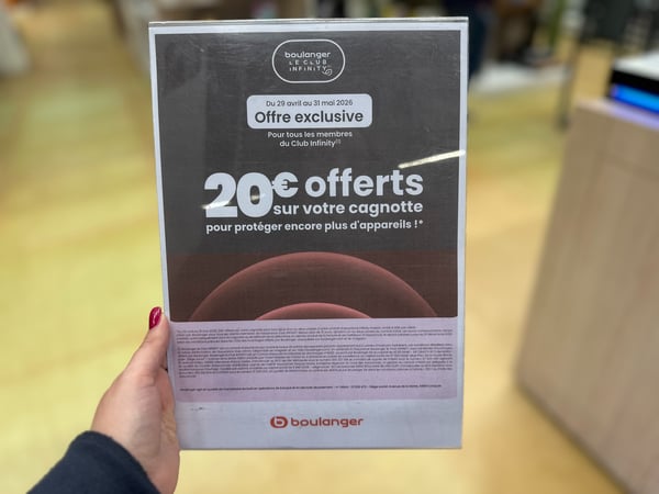 Cagnottez 20€ de chèque fidélité en ajoutant un univers à votre assurance INFINITY maison dans votre magasin Boulanger sarcelles du 29 avril au 31 mai 2026
