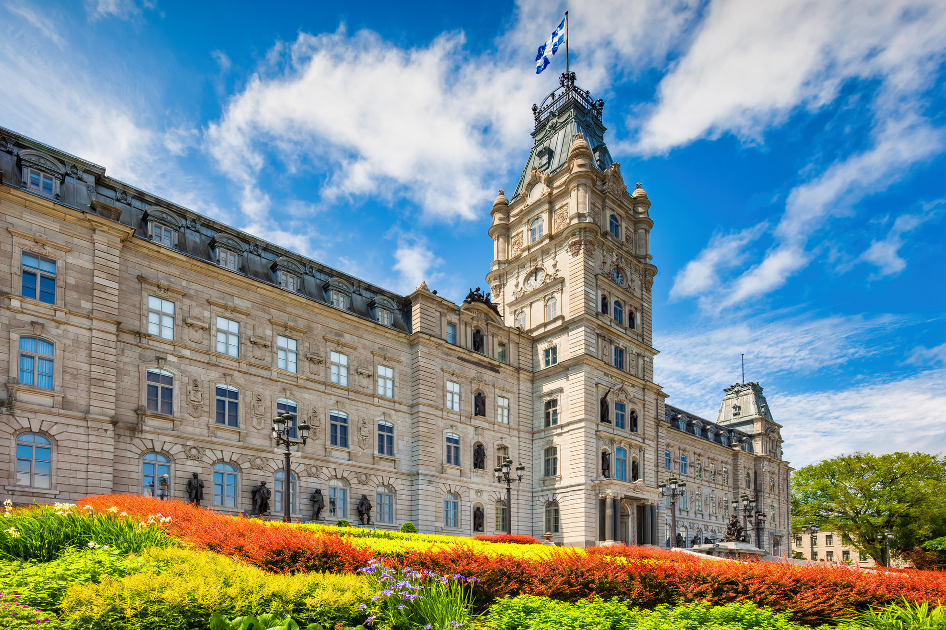 Daytime view of a parliment building in Quebec City, Canada.