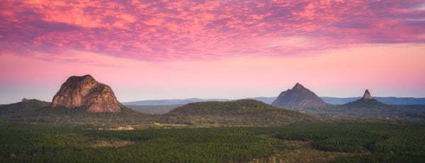 Sunrise over Glass House Mountains in Queensland