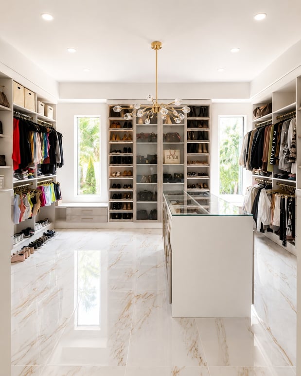 Primary Walk-in Closet with room for all your hanging clothes, shoes and accessories.
