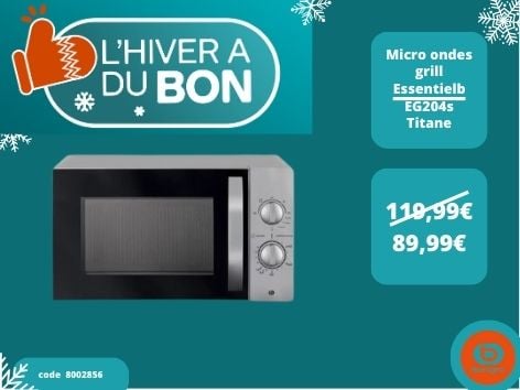 Retrouvez le Micro ondes grill Essentielb EG204s Titane dans votre magasin Boulanger Boulogne sur mer