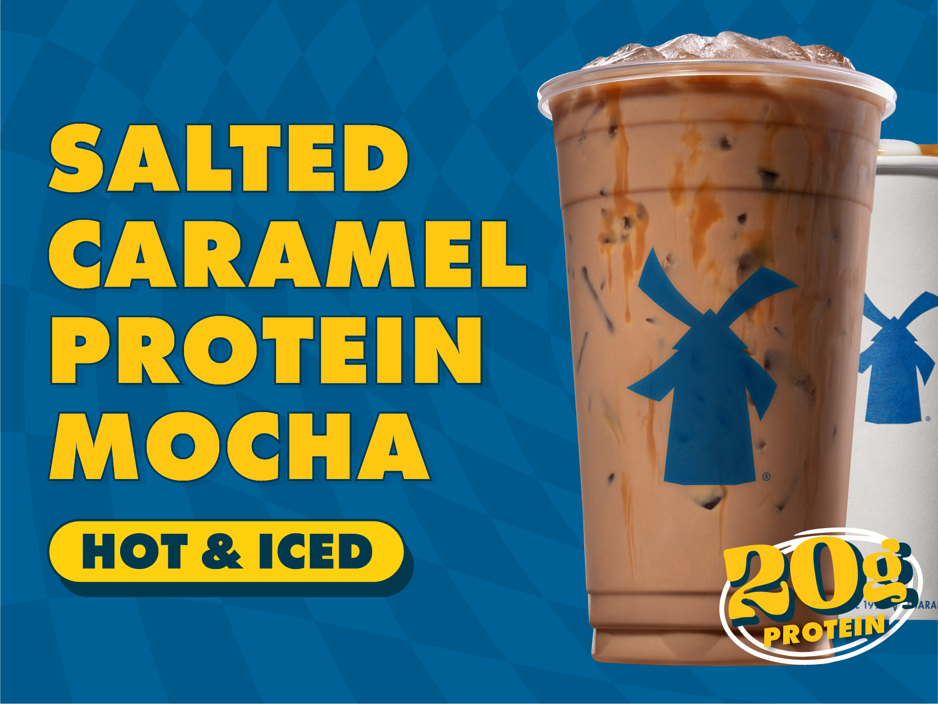 Salted caramel, chocolate, protein milk, caramel drizzle