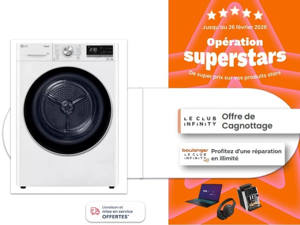 Sèche linge pompe à chaleur LG RH9V51WH Boulanger Toulouse Saint orens