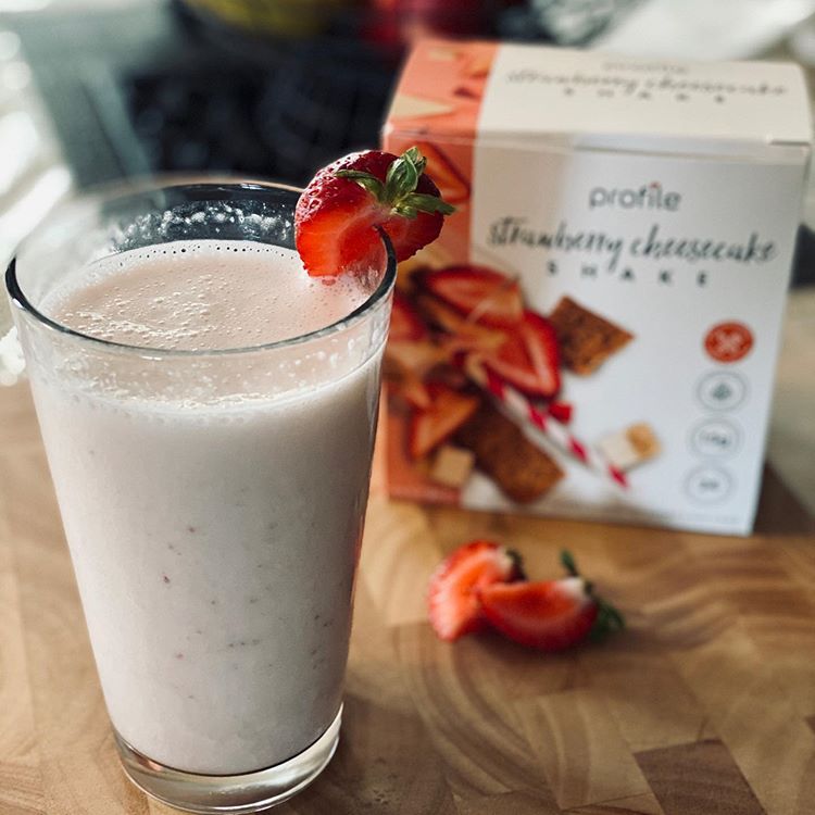 A delicious Profile by Sanford Strawberry Cheesecake Protein Shake.