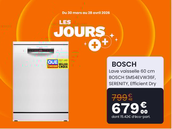 Lave vaisselle 60 cm BOSCH SMS4EVW36F, SERENITY, Efficient Dry
