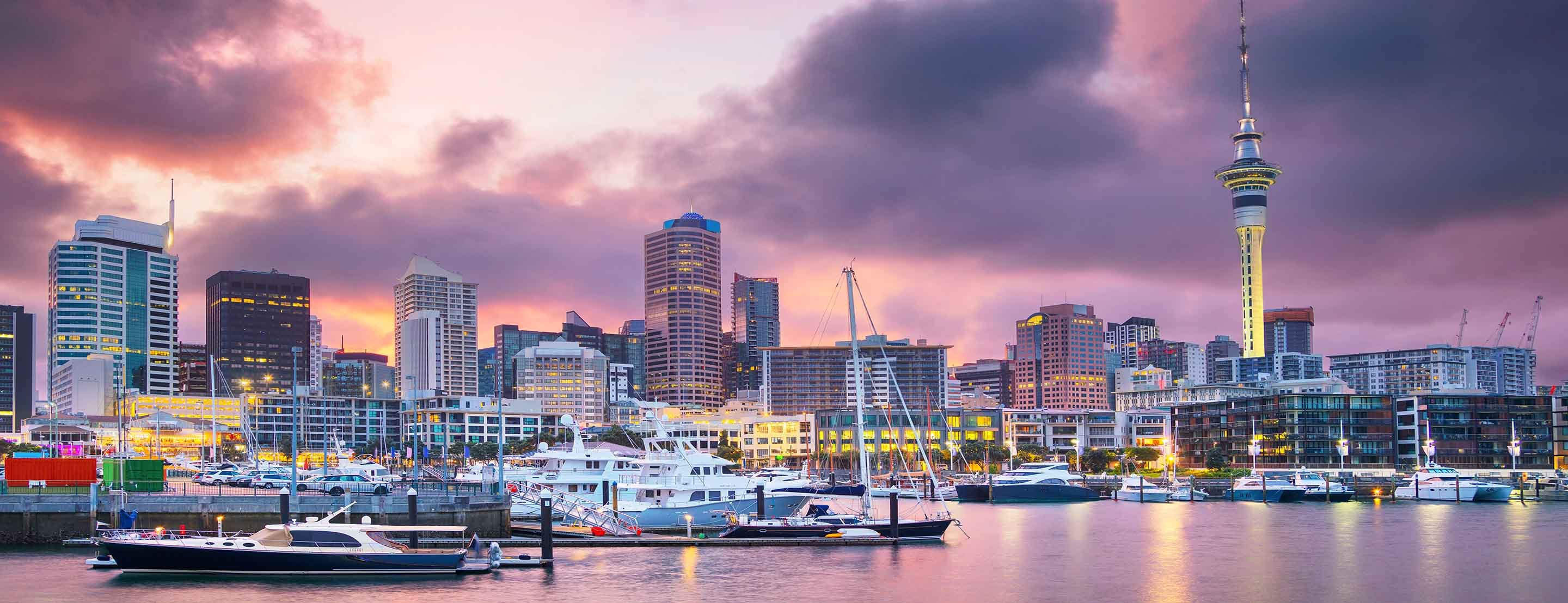 Auckland. Cityscape image of Auckland skyline, New Zealand during sunrise.