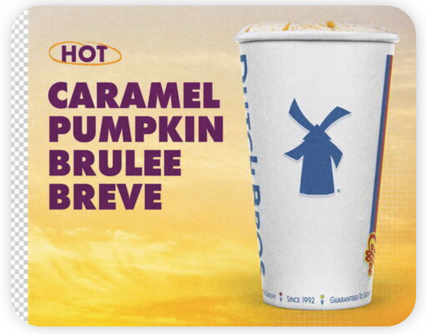 Pumpkin & salted caramel w/ soft top, pumpkin drizzle, and raw sugar.