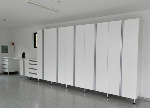 Custom designed and locally made garage storage by California Closets San Diego, California.