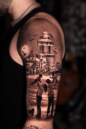 Tattoo Realism Black and Grey  - Family Composition  - Half Sleeve Project.