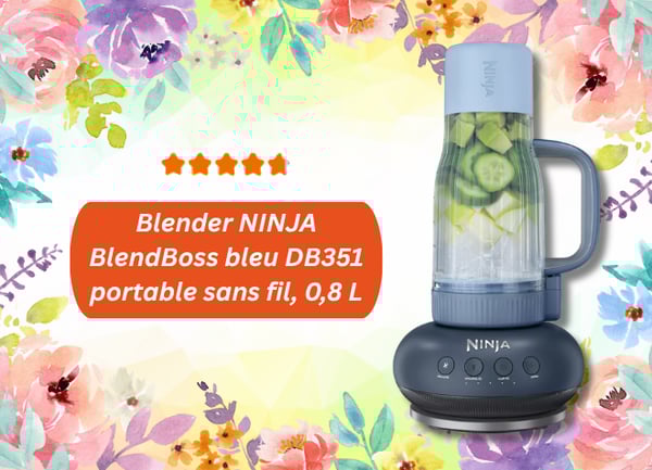 Blender NINJA BlendBoss bleu DB351 portable sans fil, 0,8 L