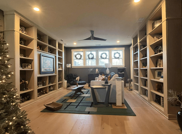 Natural bookshelves in living room