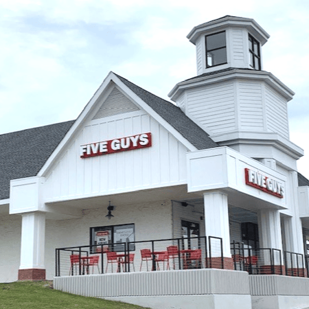 Outside photo of the Five Guys at 2804 S. Eagle Road in Newtown, Pennsylvania.