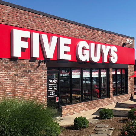 Store front of Five Guys at 2467 Nicholasville Rd. in Lexington, KY.