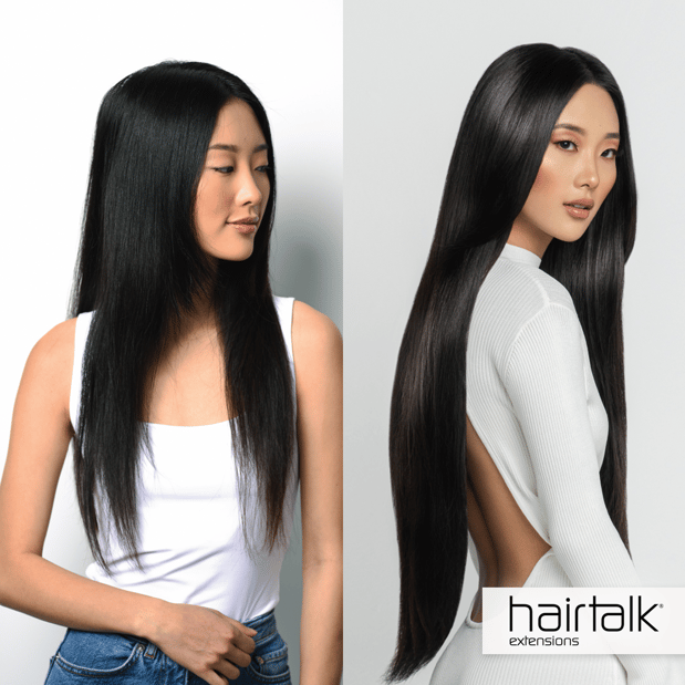 Woman with hairtalk extensions from Hair Cuttery