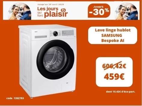 Lave linge hublot SAMSUNG WW80CGC04DAH Bespoke AI chez BOULANGER Perpignan